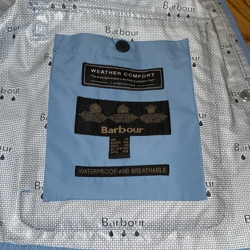 Barbour Sky Blue Hooded Trench Coat - Picture 3 of 10